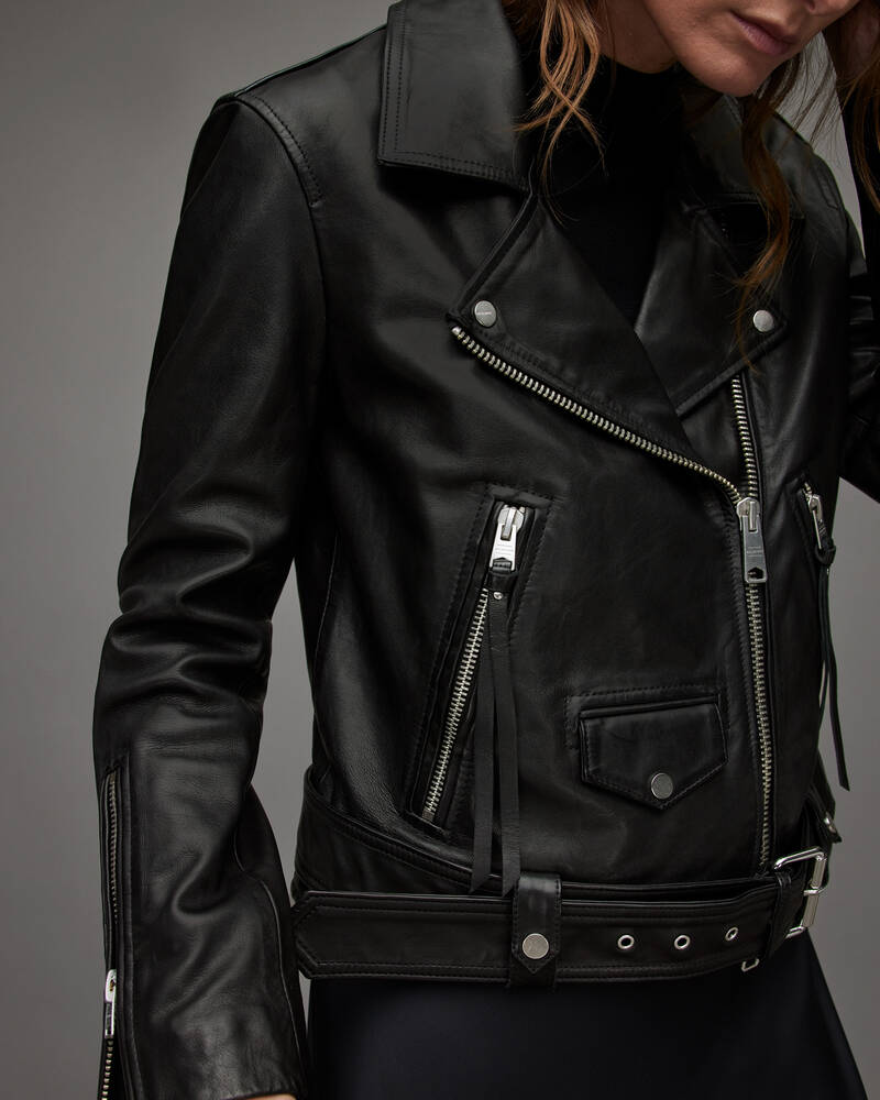 Allsaints Jackets Outlet Coupon - Womens Luna Leather Biker Jacket 